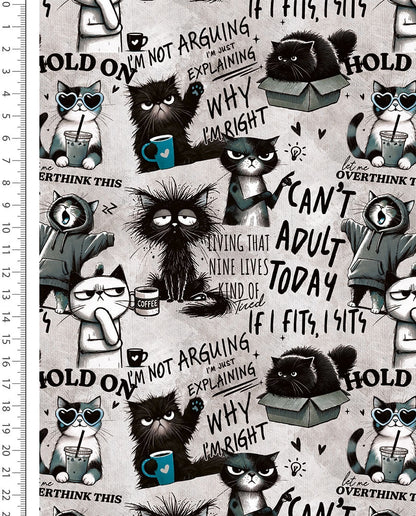 Image with insulated knitwear, Alpenfleece fabric with cats – available online at Šarlotes audumi