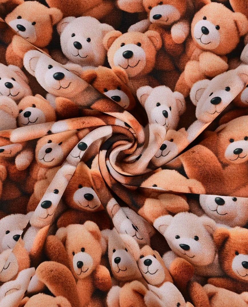 Image of warm knit fabric, Alpenfleece fabric with bears – available online at Charlotte Fabrics