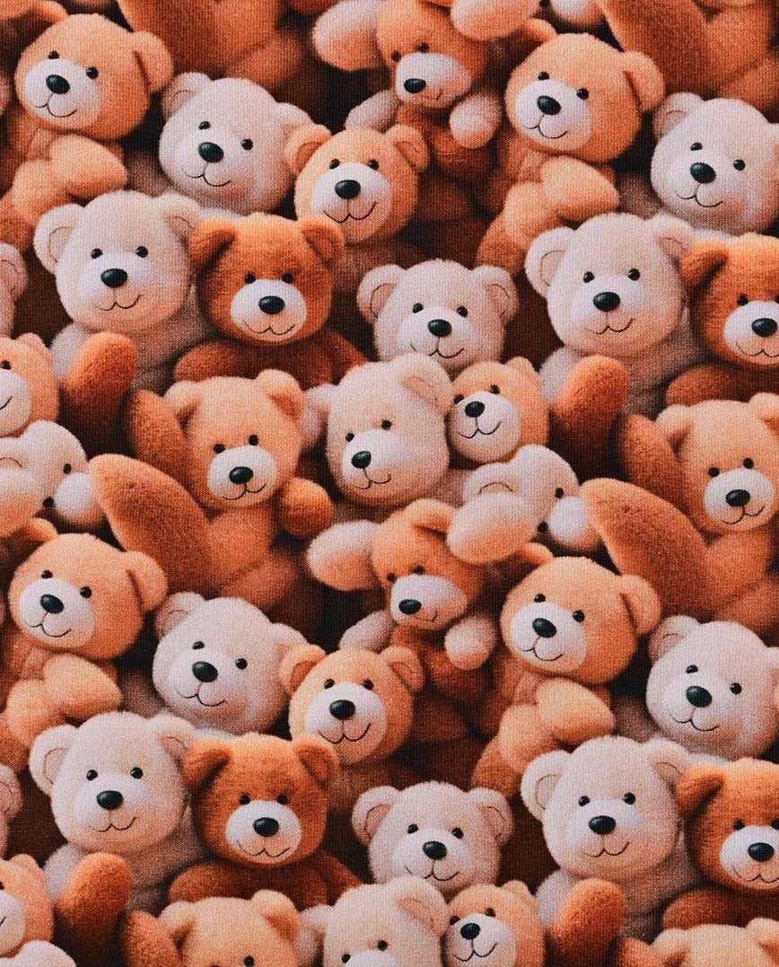 Image of warm knit fabric, Alpenfleece fabric with bears – available online at Charlotte Fabrics