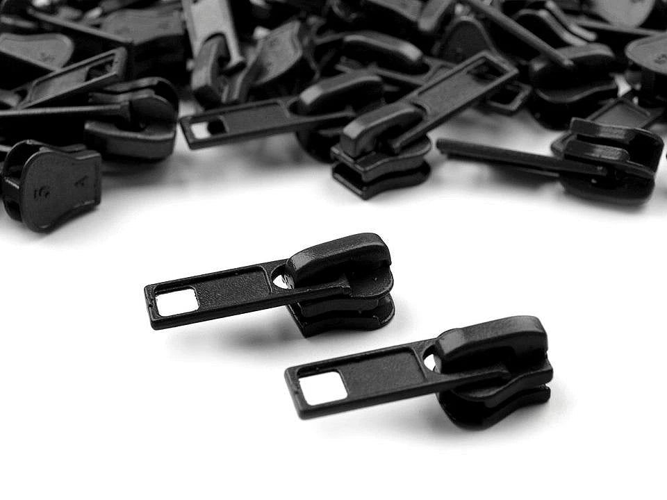 Image de curseur et tirette pour fermeture éclair en plastique n°5, différentes teintes – disponible chez Šarlotes audumi