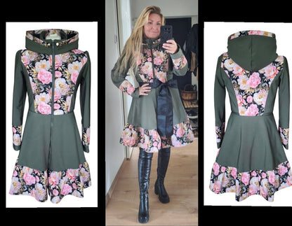 Softshell fabric with peonies – available online at Šarlotes Audumi