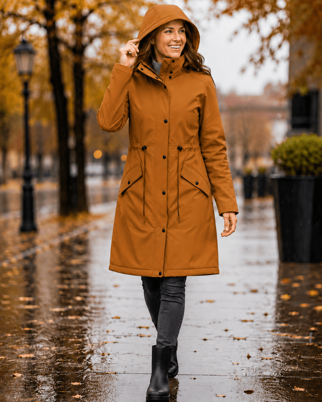 Image with waterproof softshell fabric - ochre yellow, available online at Charlotte's Fabrics