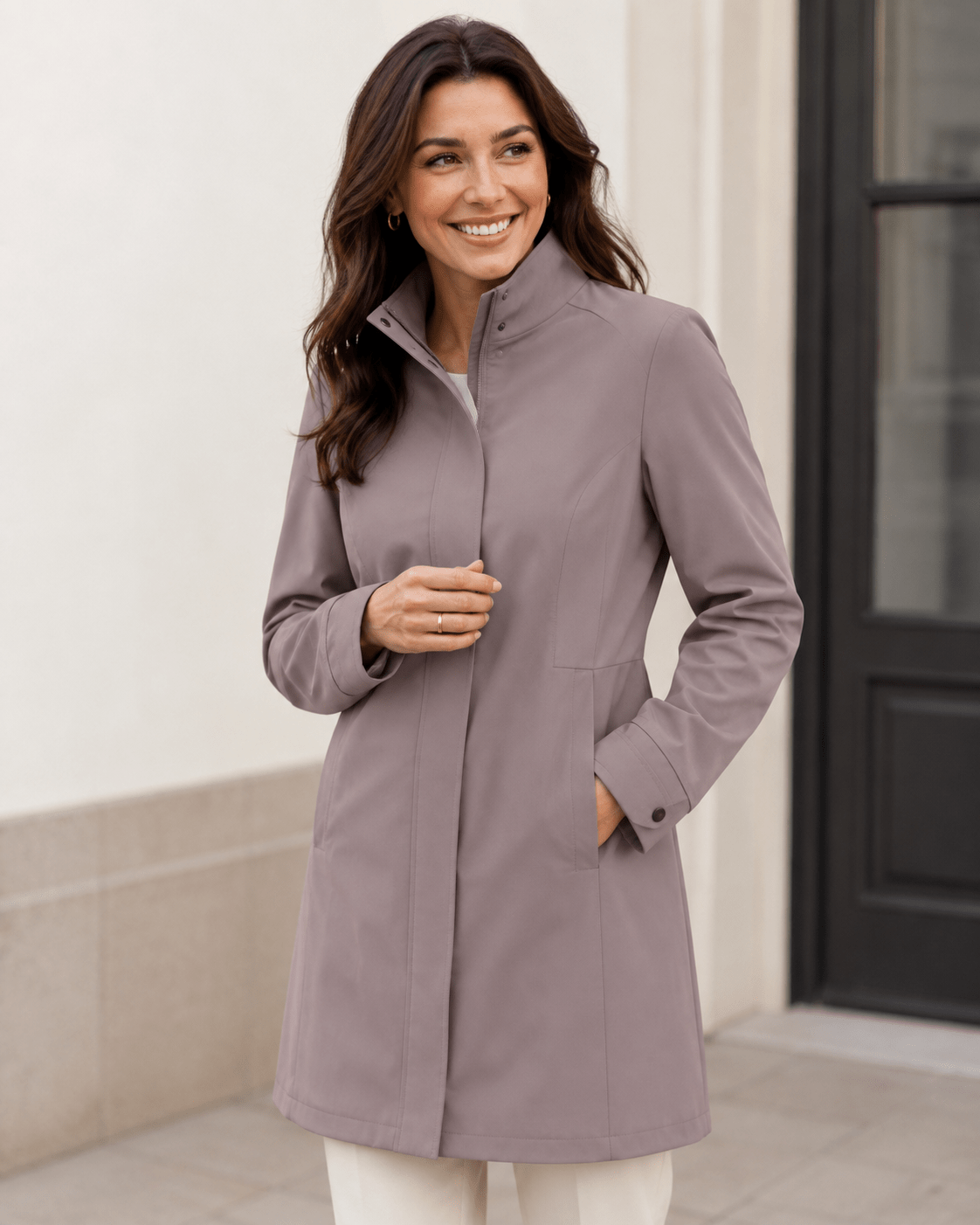 Softshell water-resistant fabric in gray-pink – available online at Charlotte’s Fabrics