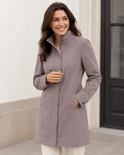 Softshell water-resistant fabric in gray-pink – available online at Charlotte’s Fabrics
