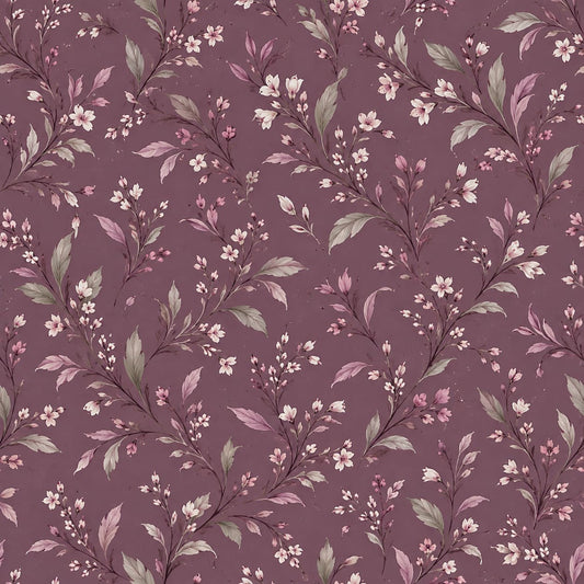 Image of softshell fabric with a floral pattern on a dusty pink background – available online at Šarlotes audumi