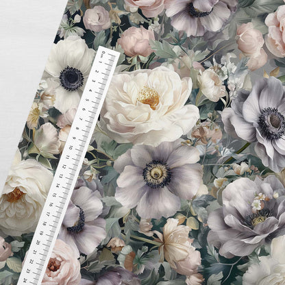 Cotton loop knit - silvery smoky flower garden 250 g/m²