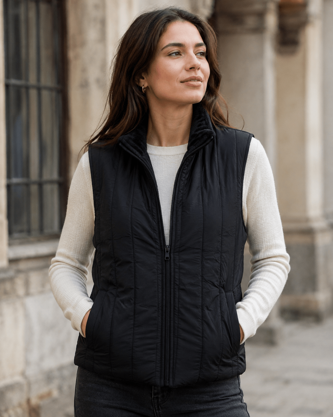 Image of quilted fabric with fleece lining - black, available online at Charlotte's Fabrics