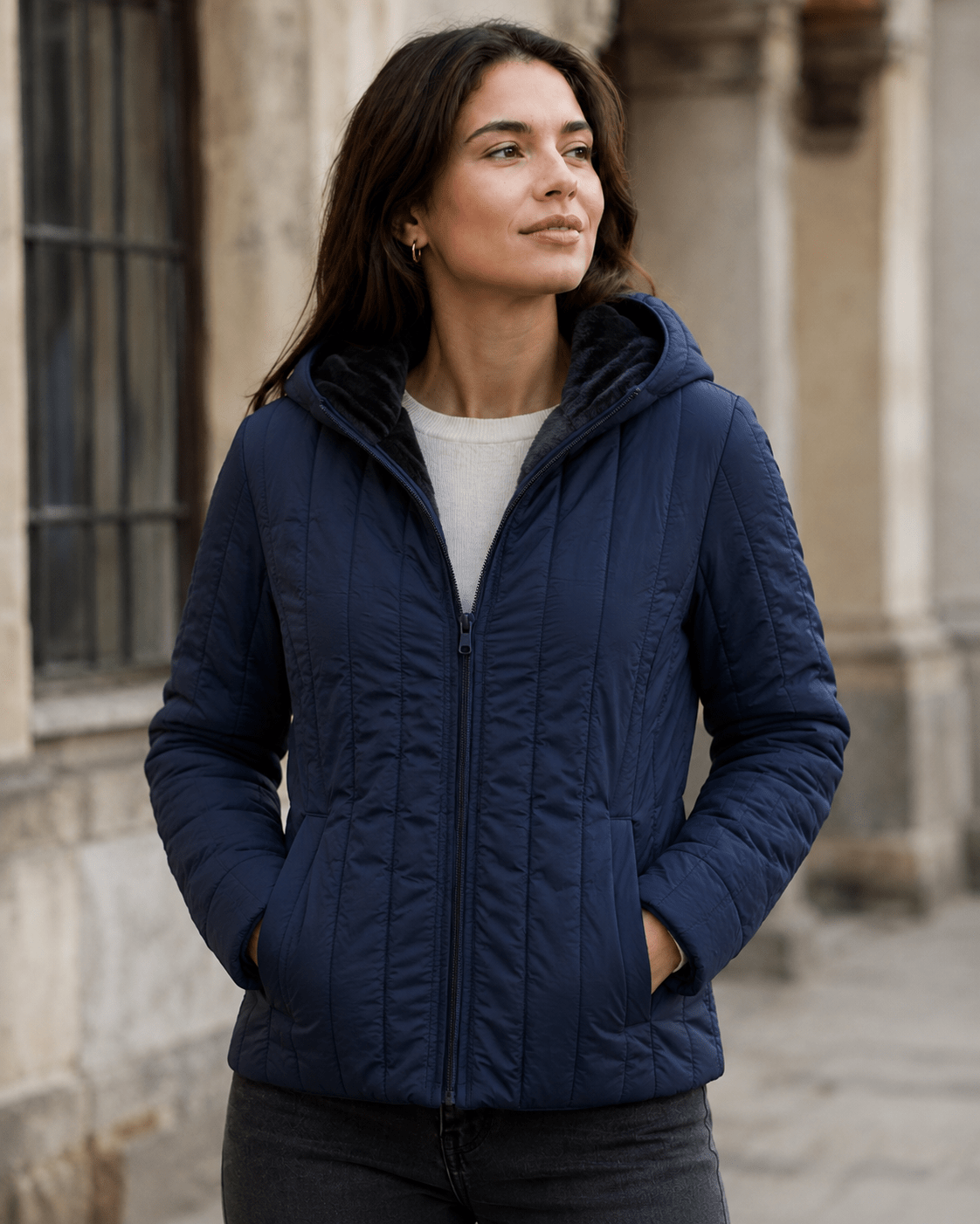 Image of quilted fabric with fleece lining - blue – available online at Šarlotes audumi