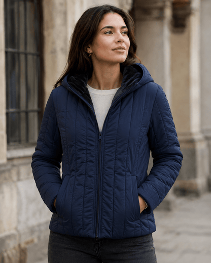 Image of quilted fabric with fleece lining - blue – available online at Šarlotes audumi