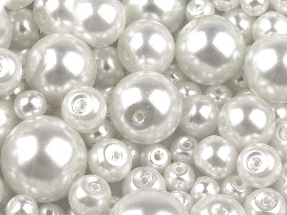 Perles de verre, Ø4–12 mm, tailles variées, 50 g - assorties en différentes couleurs