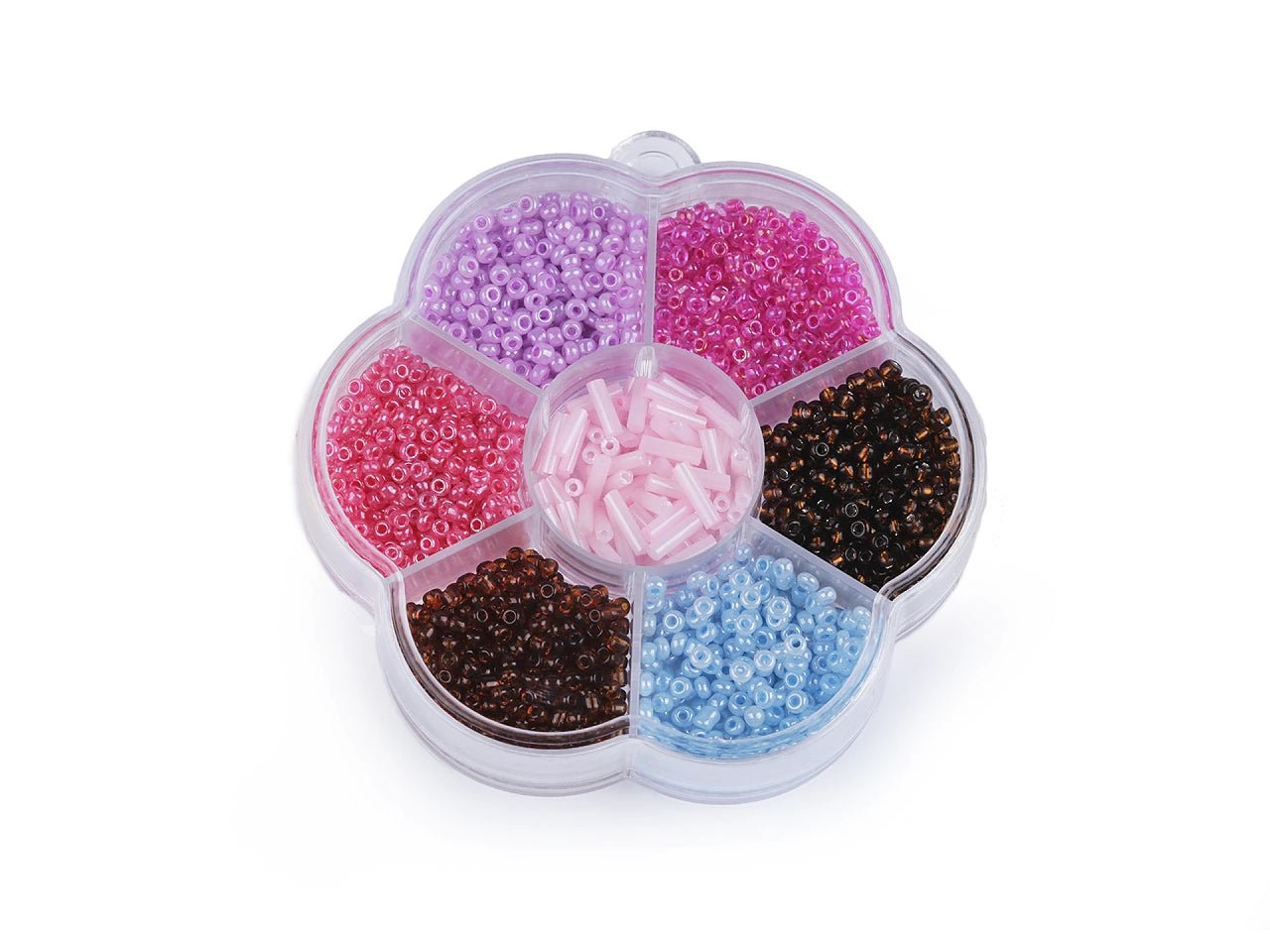 Image d’un coffret de perles de rocaille en verre pour la création de bijoux – disponible chez Charlotte Tissus