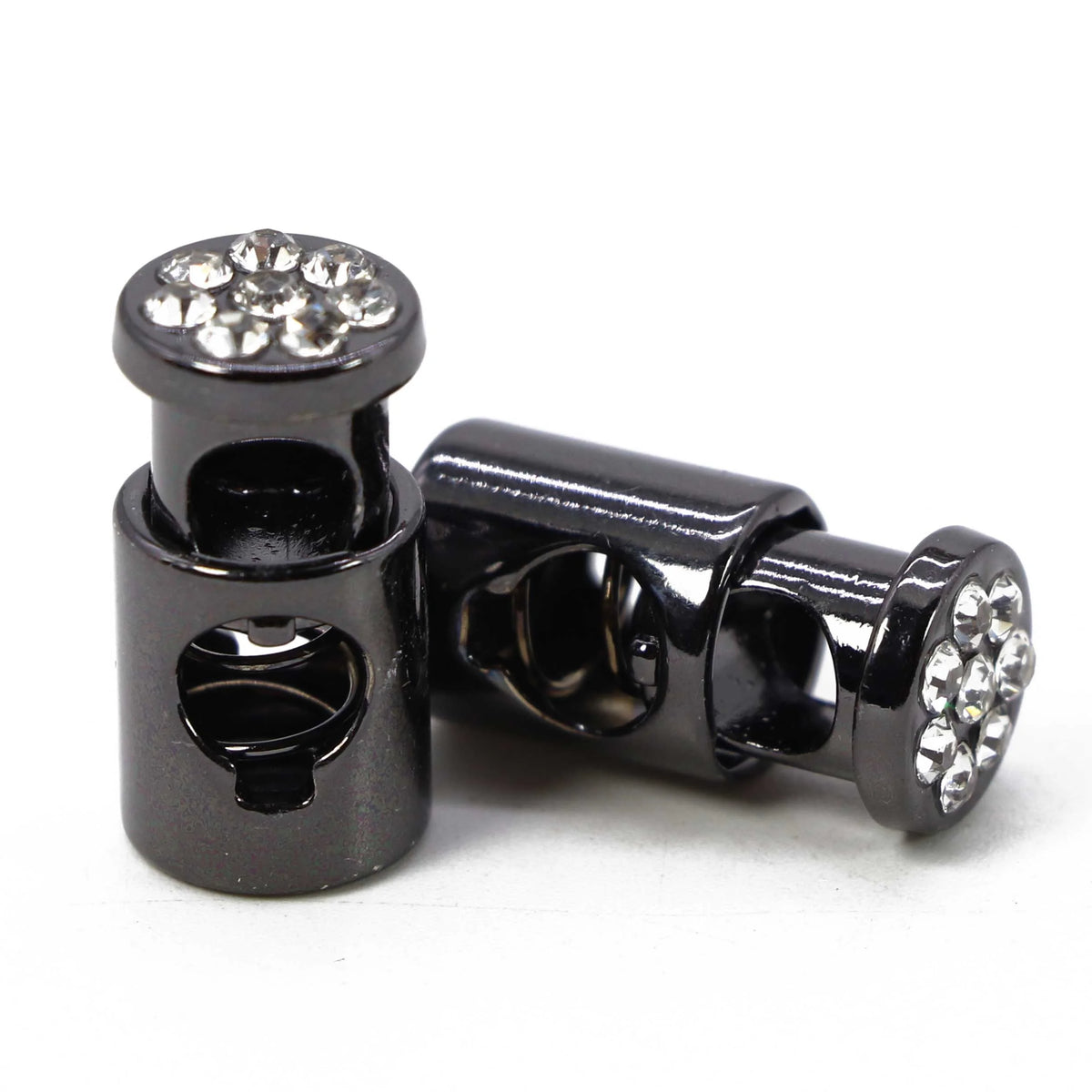 Metal cord lock with cubic zirconia, 20 × 10 mm – 10 pcs