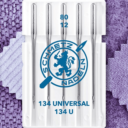 Attēls ar Šujmašīnas adatas SCHMETZ 134 UNIVERSAL ar apaļo kātu Nr.80 (5gab.) – pieejams Šarlotes audumi
