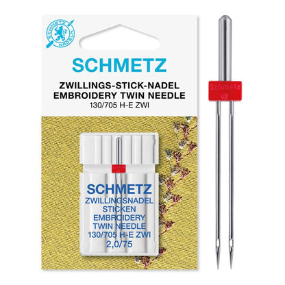 Image of a sewing machine needle double for embroidery SCHMETZ EMBROIDERY TWIN NEEDLE ZWI - No. 2/75 (1 pc.) – available at Šarlotes audumi