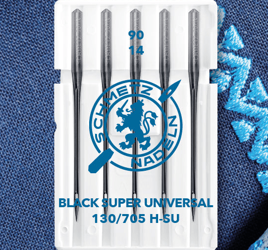 Image with SCHMETZ BLACK SUPER UNIVERSAL sewing machine needles – No. 90 (5 pcs.) – available at Šarlotes audumi
