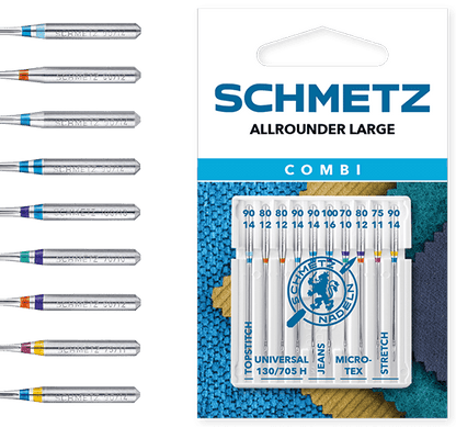 SCHMETZ COMBI sewing machine needle set 10 TOPSTITCH/UNIVERSAL/JEANS/MICROTEX/STRETCH (10 pcs.)