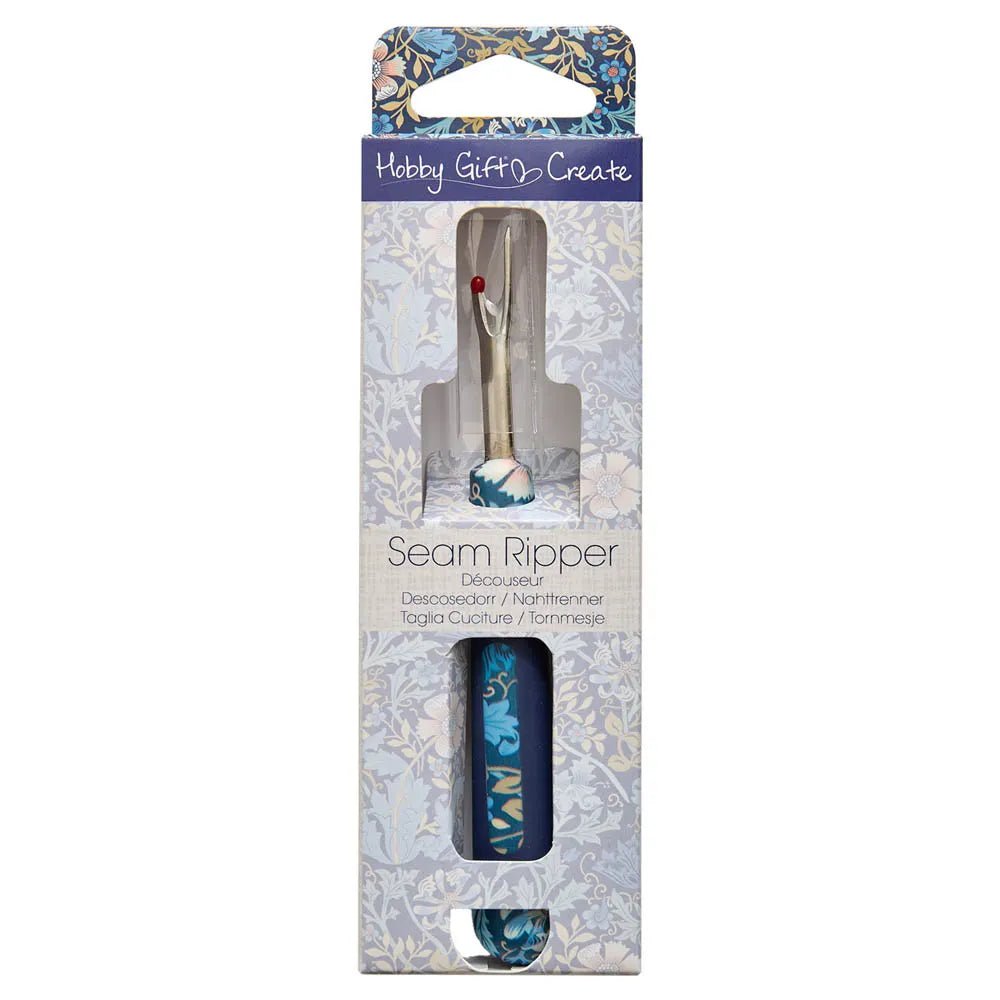 Image of a seam ripper with a soft handle and floral pattern, blue, Hobby Gift – available at Šarlotes audumi
