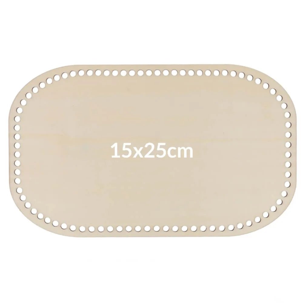 Image d’une base rectangulaire en bois pour sac, 15×25 cm, avec trous – disponible chez Šarlotes audumi