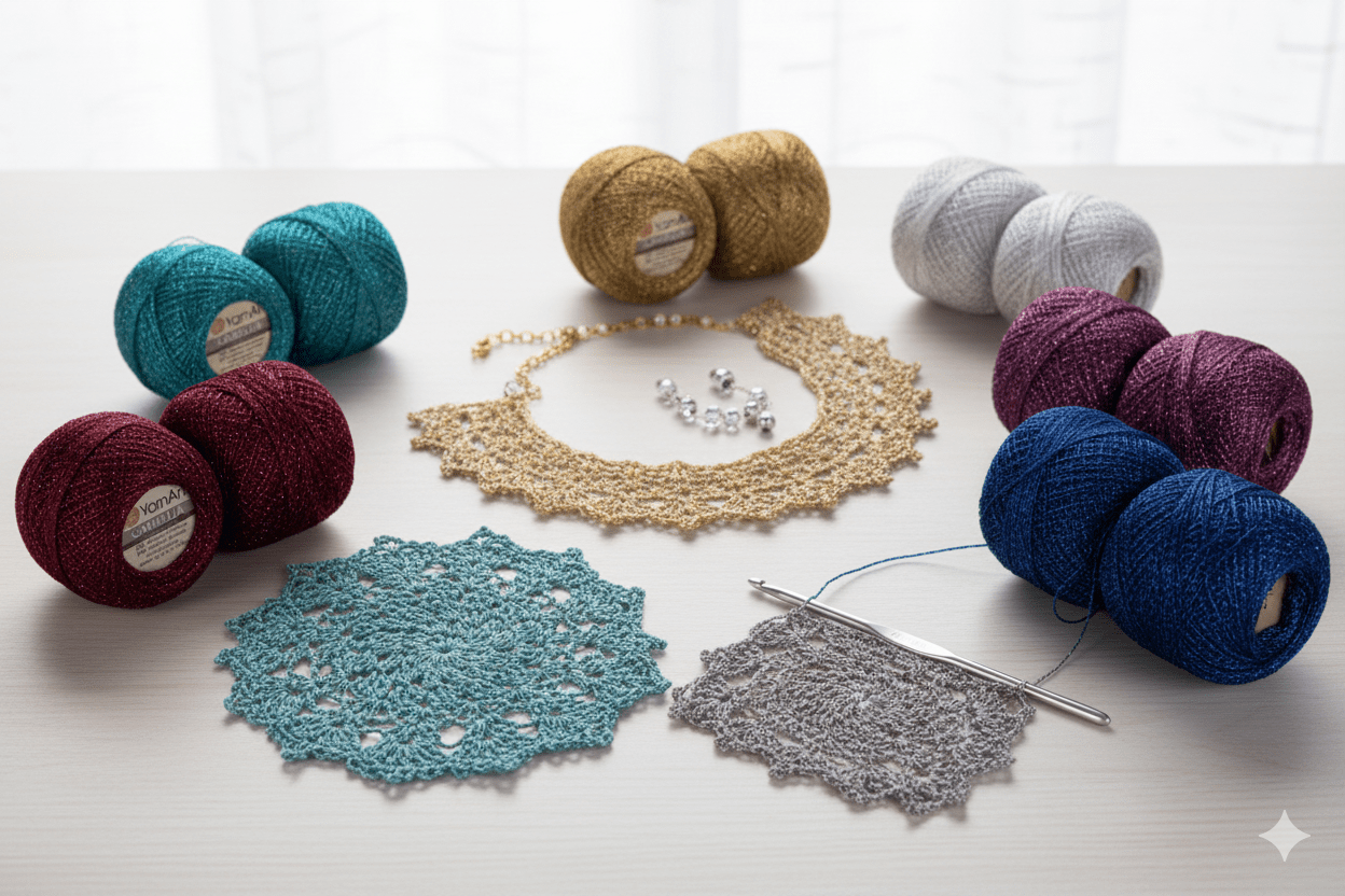 Image of YarnArt Camellia crochet thread with shimmering threads - 20g / 192m – available at Šarlotes audumi