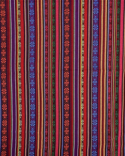 Folk-pattern fabric - red and blue tones 200 g/m²