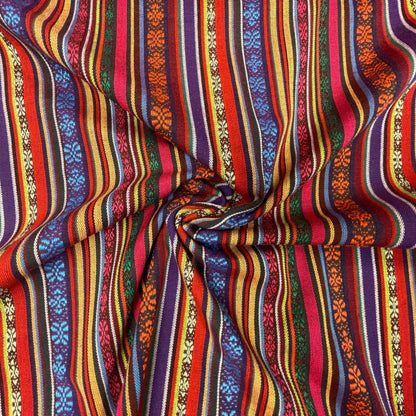 Ethnic pattern fabric - red and blue tones 200 g/m²