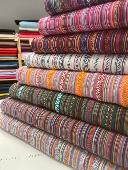 Folk-pattern fabric-red and blue tones 200 g/m²