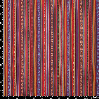 Folk pattern fabric - red and blue tones 200 g/m²