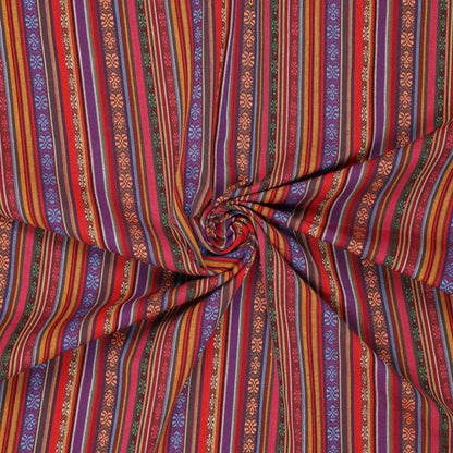 Folk-pattern fabric - red and blue tones 200 g/m²