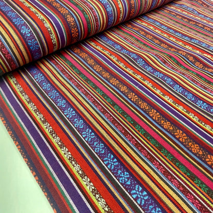 Folk pattern fabric in red and blue tones 200 g/m²