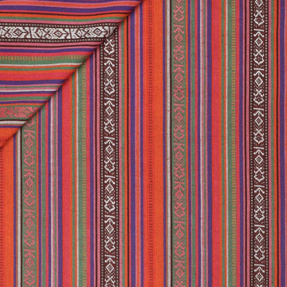 Folk pattern fabric - green, orange with red 200 g/m²
