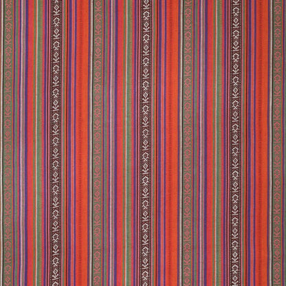 Folk pattern fabric - green, orange with red 200 g/m²
