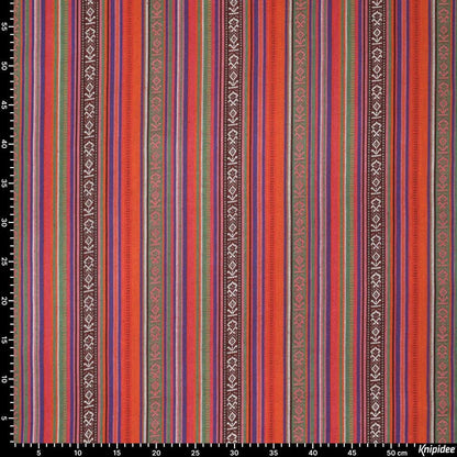 Traditional pattern fabric - green, orange with red 200 g/m²