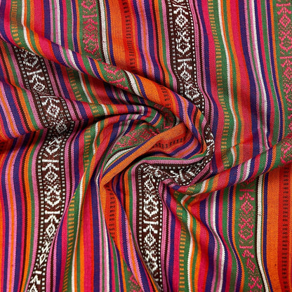 Folk pattern fabric - green, orange with red 200 g/m²