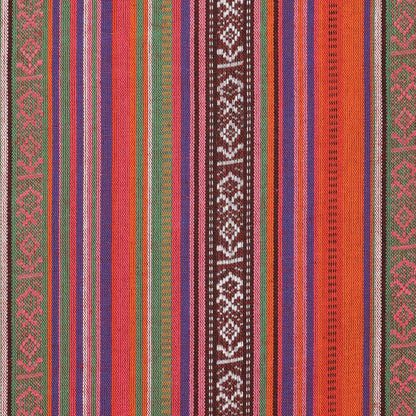 Folk pattern fabric - green, orange with red 200 g/m²