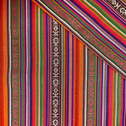 Traditional pattern fabric - green, orange with red 200 g/m²