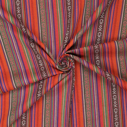 Traditional pattern fabric - green, orange with red 200 g/m²
