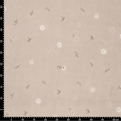 Image of Teddy fleece-embroidered flowers on a beige background – available online at Charlotte's Fabrics