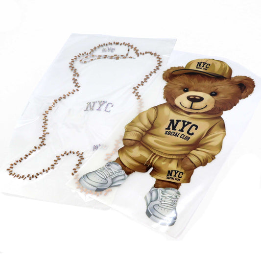 Image of heat-transfer applique “Bear with a Hat” – 29 × 15 cm – available online at Šarlotes audumi