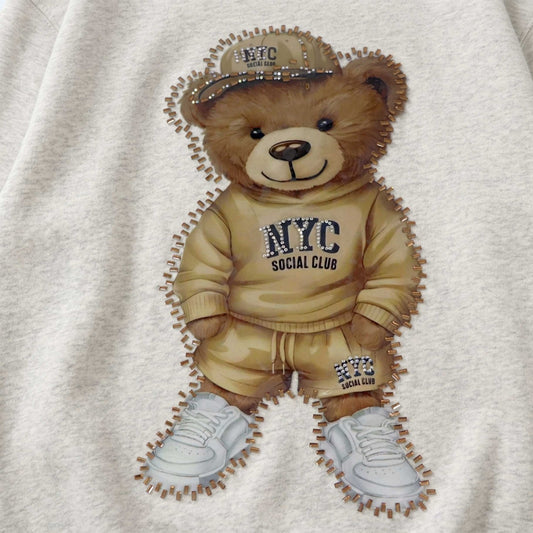 Image of heat-transfer applique “Bear with a Hat” – 29 × 15 cm – available online at Šarlotes audumi