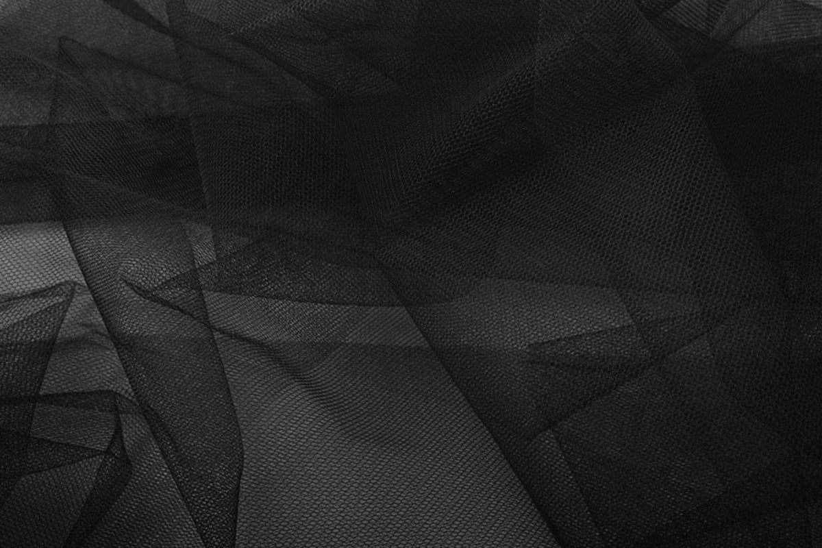 Image with stiff black tulle – available online, Šarlotes audumi