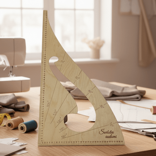 Image of a triangle ruler with template – available at Charlotte's Fabrics