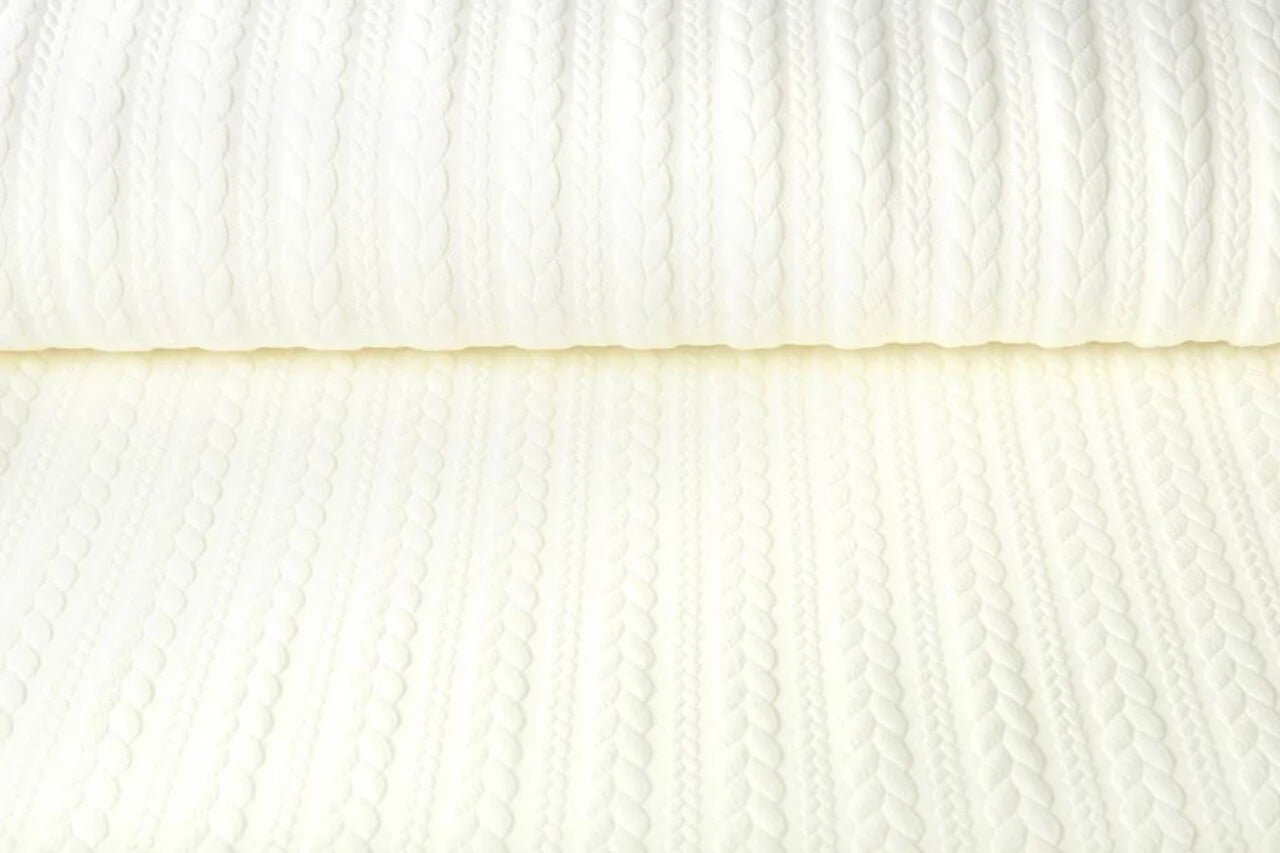 Image de tissu tricoté à motif de maille, blanc chaud – disponible en ligne chez les tissus de Charlotte