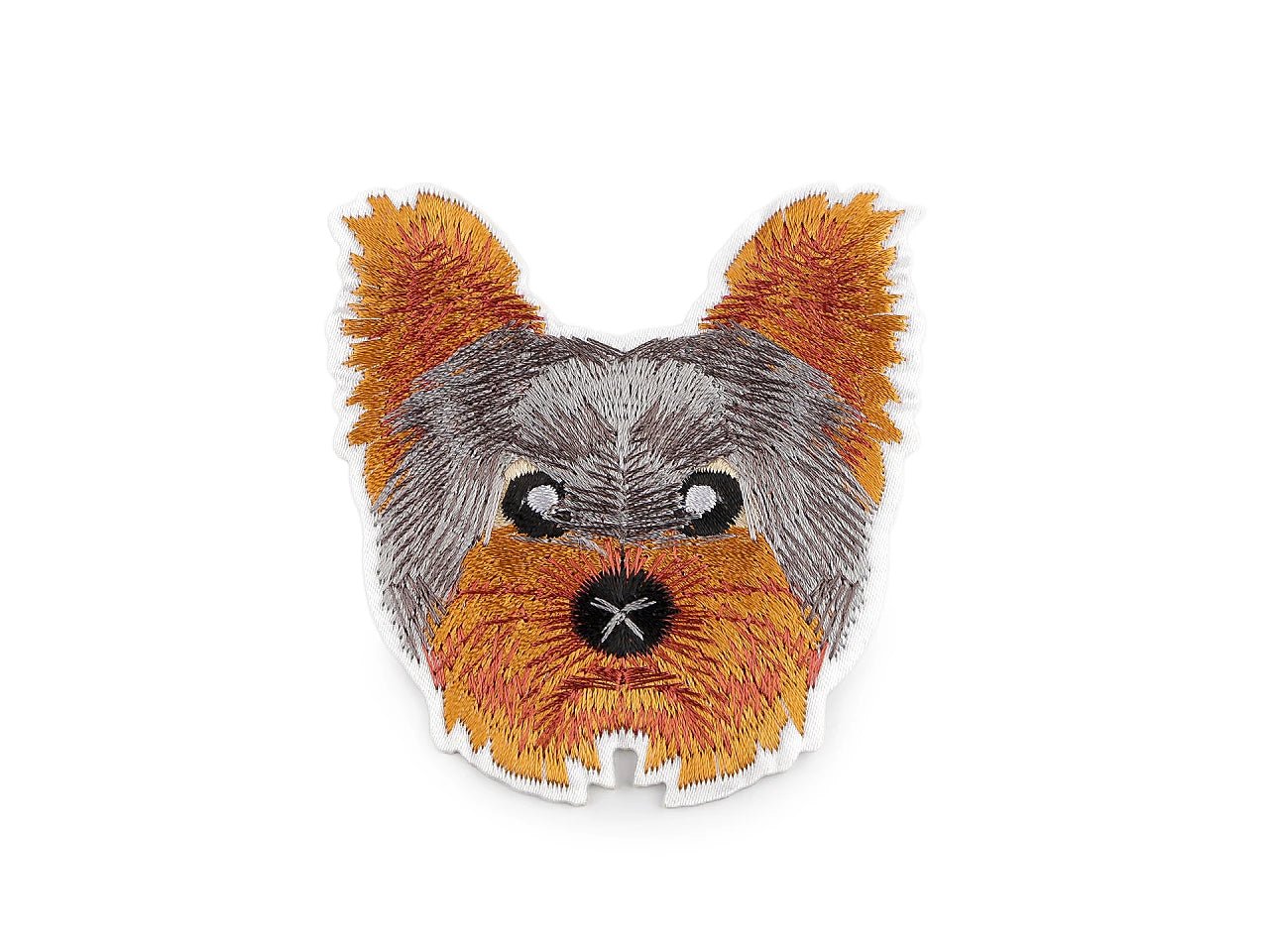 Bild mit aufbügelbarer Applikation Yorkshire-Terrier 7,5 x 8 cm – bestickter Stoffaufnäher – online erhältlich bei Šarlotes audumi