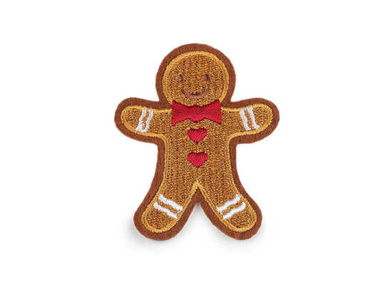 Image of Iron-on gingerbread man patch 5 x 6.2 cm – embroidered fabric patch – available online at Šarlotes audumi