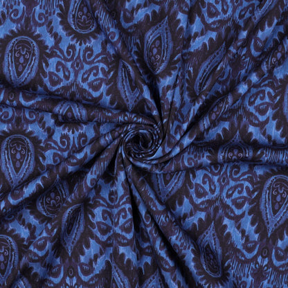 Image of viscose fabric with elastane, blue abstract pattern – available online at Šarlotes audumi