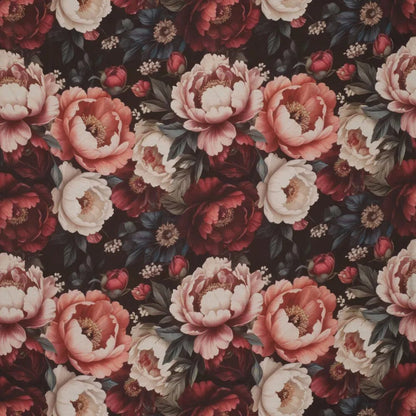 Image of viscose fabric – pink peonies, available online at Charlotte's Fabrics