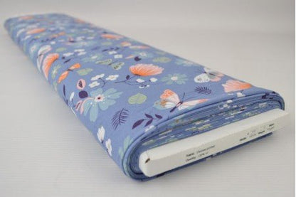 Tissu en viscose - motif papillons et fleurs 100 g/m²