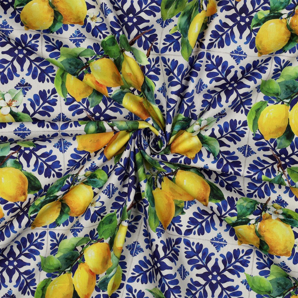Image with viscose and cotton fabric - lemons 110 g/m² – available at Šarlotes audumi