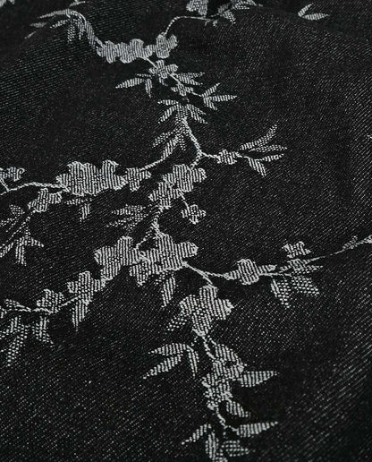 Image of jacquard denim fabric with flowers – black – available online at Charlotte's Fabrics