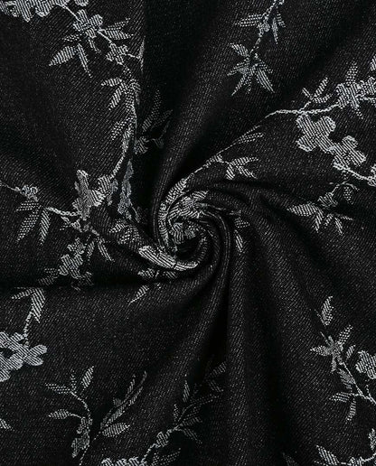 Image of jacquard denim fabric with flowers – black – available online at Charlotte's Fabrics